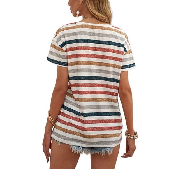 Zesica Blue Stripe V Neck Tee Women Size L - Picture 2 of 4